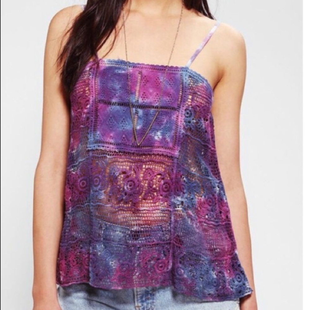 UO Ecoté tie dye crochet lace tank top